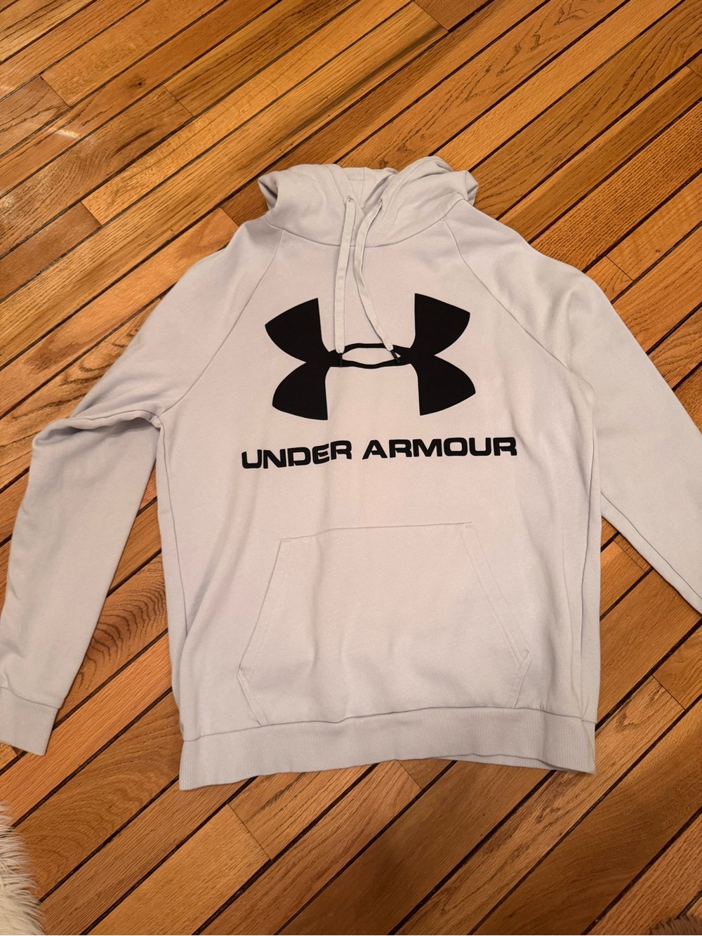 Under Armour Men’s Light Gray Crewneck Hoodie with Black Logo